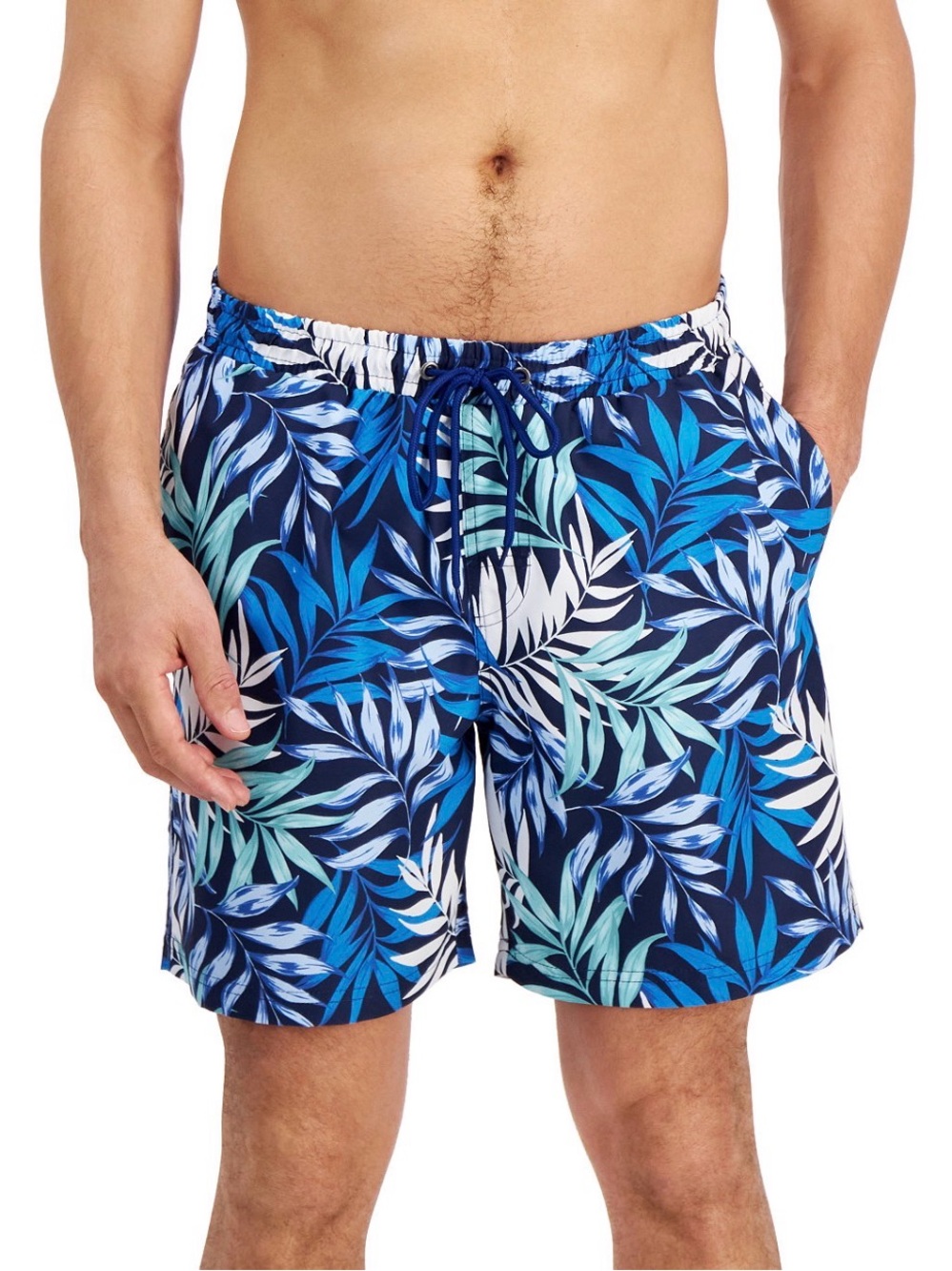 CLUB ROOM MEN’S MENLO BLUE & GREEN LEAF PRINT QUICK-DRY 7” INSEAM SIZE SMALL